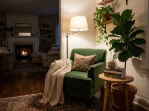 living room decor ideas reading corner armchair floor lamp