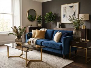 living room decor ideas smoked glass brass combination 2026