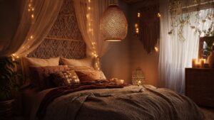 warm lighting boho bedroom rattan pendant string lights edison