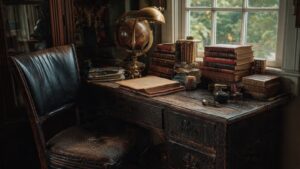 dark academia bedroom vintage desk reading nook window