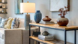 slim metal frame console table narrow entryway apartment