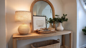 console table mirror pairing entryway round arch mirror