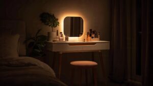 bedroom vanity mirror LED lighting integrated warm glow