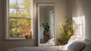 bedroom mirror opposite window natural light reflection