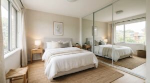 Mirrored wardrobe apartment bedroom idea

