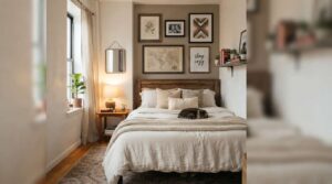 Gallery wall apartment bedroom decor idea