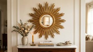 sunburst mirror neo deco living room idea"