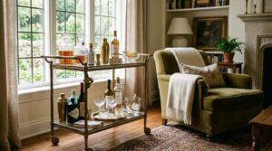 "antique bar cart neo deco living room idea"